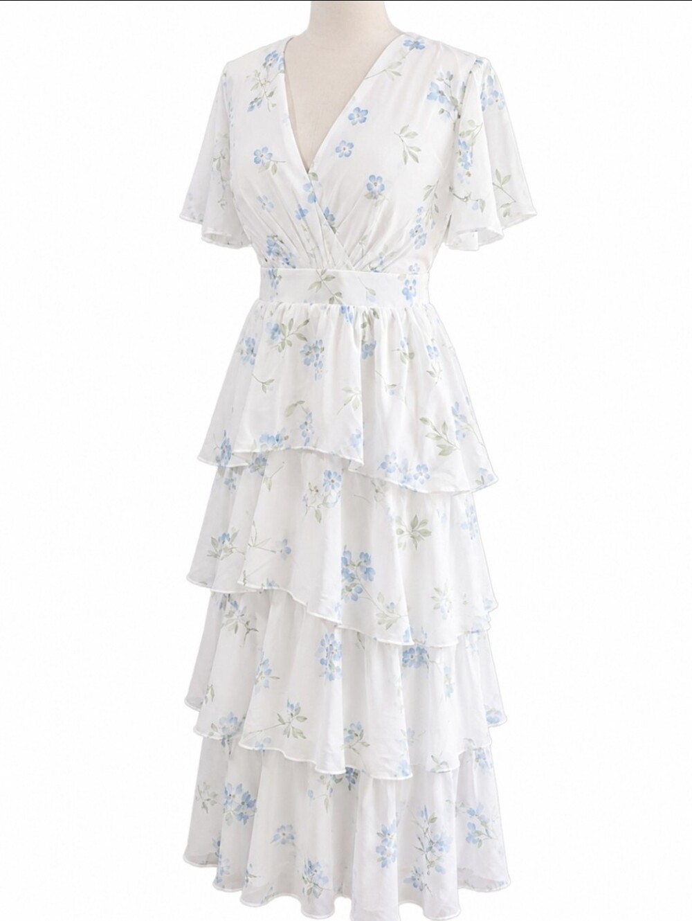 NWT Tiered White Floral Midi Dress with V-Neck And Zippered Back Sz 16 Plus - Picture 3 of 14